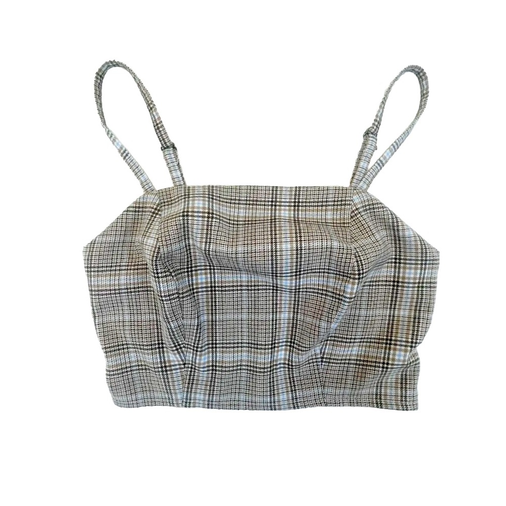 Aeropostale Plaid Cropped Top Sleeveless Brown Tan Sz XS